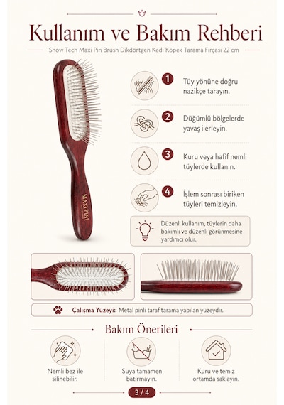 Showtech Maxi Pin Brush Kedi Ve Köpekler İçin Hassas Tarama Fırçası 22 Cm