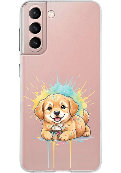 Samsung Galaxy S21 İle Uyumlu Splash Köpek Tasarımlı Şeffaf Silikon Kılıf Şeffaf