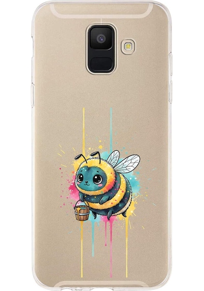 Samsung Galaxy A6 2018 İle Uyumlu Splash Arı Tasarımlı Şeffaf Silikon Kılıf Şeffaf