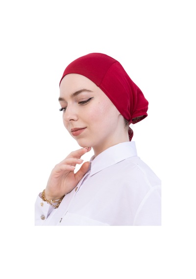 Modish Group Pratik Bone Pamuklu Tesettür İç Bone, Başörtüsü İçin Hazır Viskon Şapka, Namaz Günlük Kullanım İçin Kırmızı