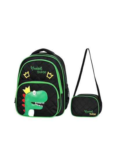 Waddell Siyah Yeşil Dinazor Baskılı İlkokul Çantası - Waddell Bag