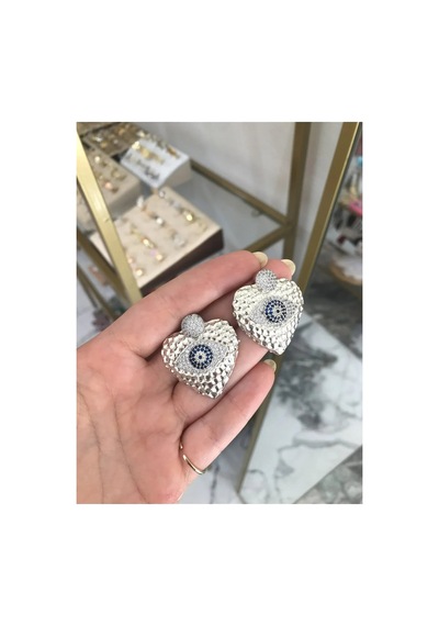 Nazarlı Kalp Model Küpe Gümüş