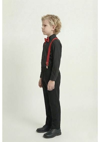 Mnk Baby &amp Kids Renkli Gömlekli Erkek Çocuk Takım M00788 Siyah - Kırmızı