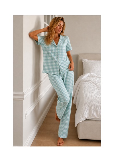 Fit Women Kadın Loose Kalıp Pamuklu Su Yeşili Pijama Takımı
