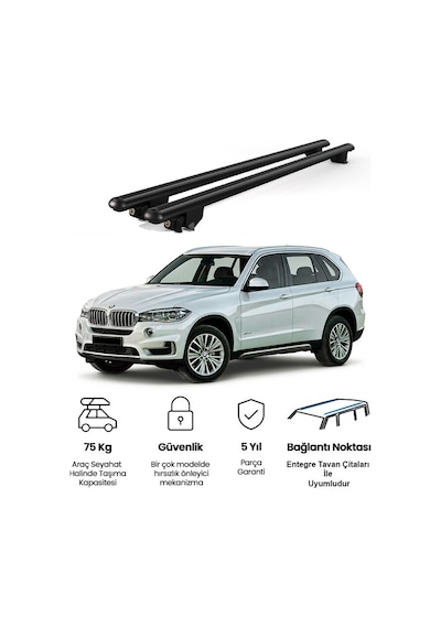 Kanca Bmw X5 F15 2014-2018 Uyumlu Siyah Kilitli Ara Atkı 130cm Port Bagaj Tavan Barı
