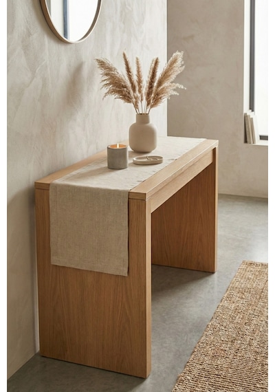 Lınen Organik Ham Keten Runner Naturel 40 X 150 Cm Bej