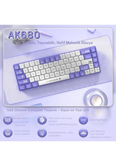 Ak680 65% Kablolu Hotswap Mekanik Oyun Klavyesi,68 Tuşlu Taşınabilir Anti-ghosting Klavye,gökkuşağı Arkadan Aydınlatmalı Programlanabilir,ergonomik,kahverengi Mor Beyaz, Anahtar-mavi Ak680 65% Kablolu Hotswap Mekanik Oyun Klavyesi,68 Tuşlu Taşınabilir Anti-ghosting Klavye,gökkuşağı Arkadan Aydınlatmalı Programlanabilir,ergonomik,kahverengi Mor Beyaz, Anahtar-mavi