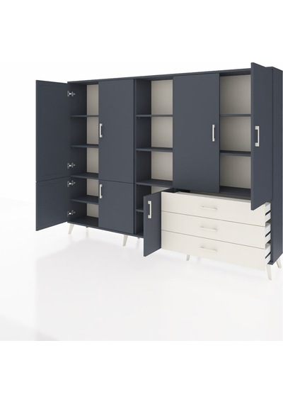 Arges Dolap 11 Raflı 3 Çekmeceli 7 Kapaklı 220x30x163 Antrasit-antrasit/aytaşı Antrasıt/aytası - Antrasıt