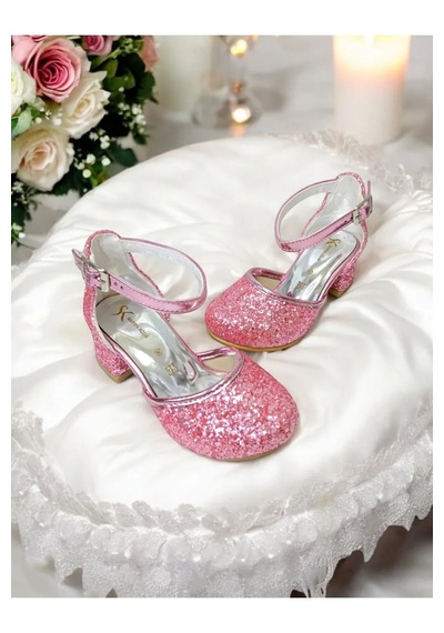 Nese Shoes Kız Çocuk Işıltılı Topuklu Ayakkabı, Kız Çocuk Abiye Ayakkabı Pembe