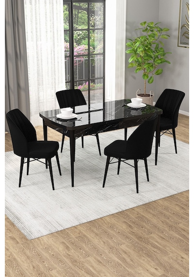 Arel Siyah Mermer 80x132 Açılabilir Mdf Masa Yemek Odası Takımı, Mutfak Takımı 4 Adet Sandalye Siyah Mermer - 4 Siyah - Siyah Ayak Arel Siyah Mermer 80x132 Açılabilir Mdf Masa Yemek Odası Takımı, Mutfak Takımı 4 Adet Sandalye Siyah Mermer - 4 Siyah - Siyah Ayak