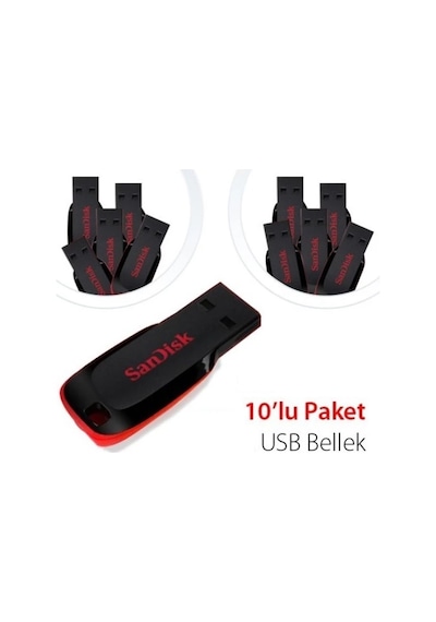 SanDisk Cruzer Blade SDCZ50-032G-B35 32 GB USB 2.0 Flash Bellek 10'lu