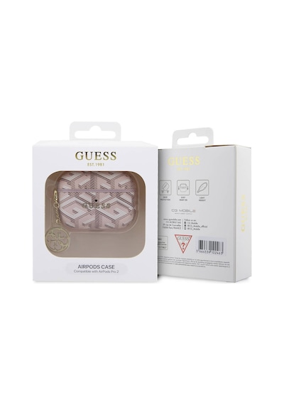 Apple Uyumlu AirPods Pro 2 Kılıf Guess Lisanslı G Cube Desenli 4g Süs Zincirli Pembe