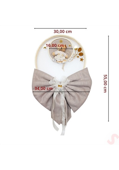 Kasnaklı Fiyonk Ve Ayıcıklı 30cm Kapı Süsü - Toprak Çok Renkli