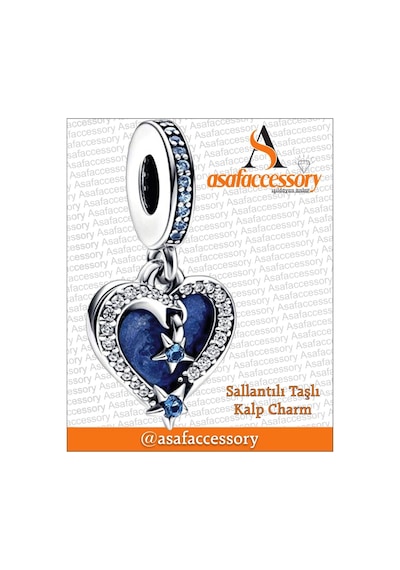 Sallantılı Taşlı Kalp Charm Gümüş