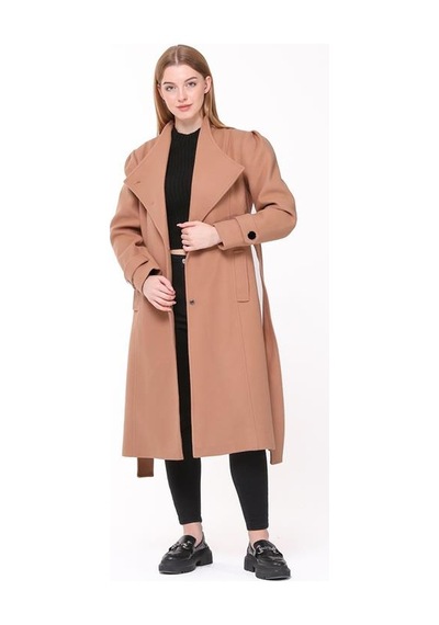 Neşeli Butik Kadın Midi Oversize Yün Kaşe Kaban Nbpltn03 - Camel Camel