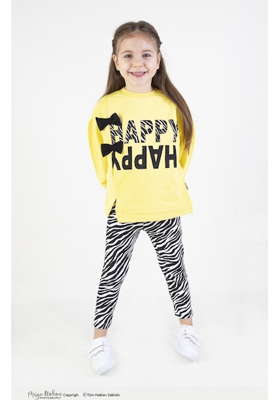 Harika Kids Kız Çocuk Pamuklu Zebra Desen Orta Kalınlıkta Taytlı Alt-üst Takım 001