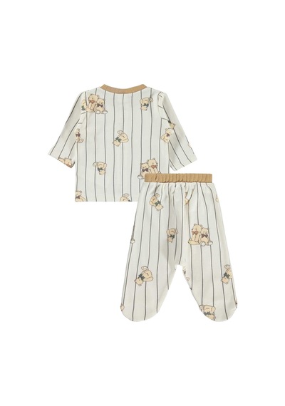 Civil Baby Fiyonklu Ayılar Empirme 1-9 Ay Pijama Takımı - Ekru