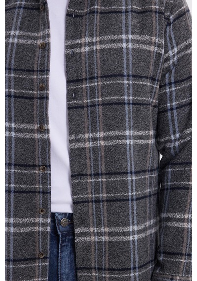 Tudors Erkek Slim Fit Dar Kesim Kareli Kışlık Oduncu Gömlek-42220 Gri