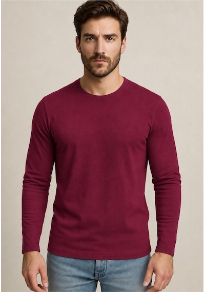 Axxel Erkek Pamuklu Likralı Süprem Uzun Kollu T-shirt-d240 Kırmızı