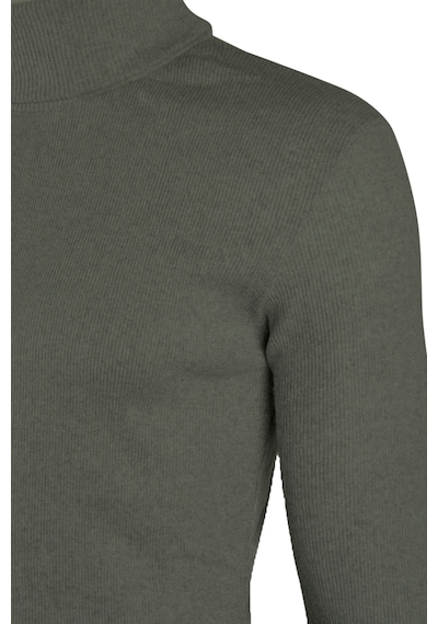 Erkek Haki Kırçıllı Balıkçı Yaka Boğazlı Slim Fit Kazak Haki