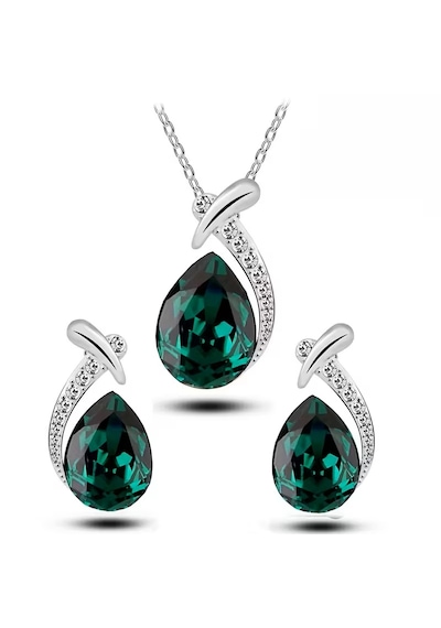 Yeni Collections Damla Taşlı, Trend Zirkon Taş İşlemelitakı Seti Kolye Küpe , Yeni Yıl, Yeşil