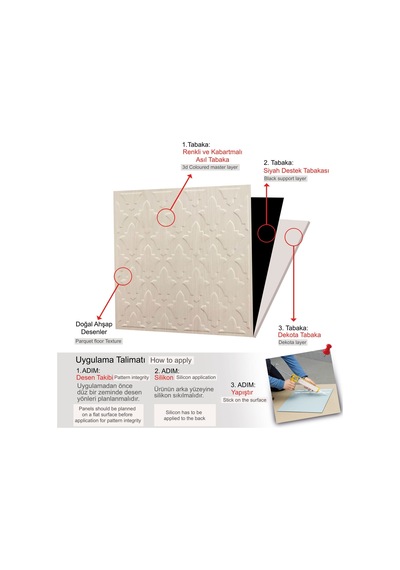 3 Boyutlu Duvar Paneli Kabartmalı Salon Desen Pvc 41x41 Cm/ 6 Adet /1 M² Beyaz Huş