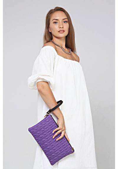 Morpelikan Mor Zikzak Clutch Kadın Portöy Çanta Mor