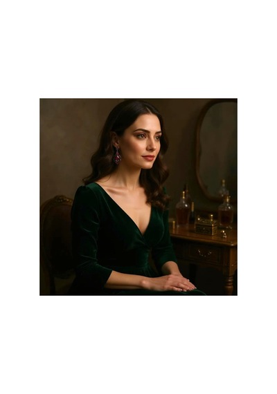 Eloria Kristal Taşlı Küpe Düğün Kına Günlük Kullanım Bordo - 726428693 Bordo