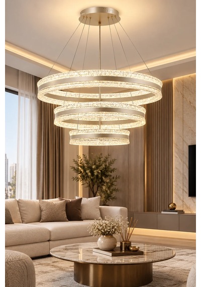 Modern Premium Ledli Sarkıt Avize Gold 3 Renk Işık Ayarlanabilir Lüks Salon Avizesi 448w Beyaz