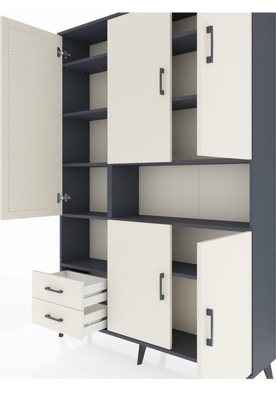 Arges Dolap 10 Raflı 2 Çekmeceli 5 Kapaklı 132x30x195 Antrasit-aytaşı/aytaşı Aytası/aytası