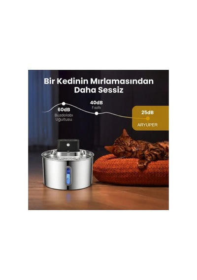 2.2 L Şarjlı Kablosuz Sensörlü Paslanmaz Çelik Kedi Köpek Için Su Pınarı Su Çeşmesi Su Sebili 2000 Mah Pwl-207