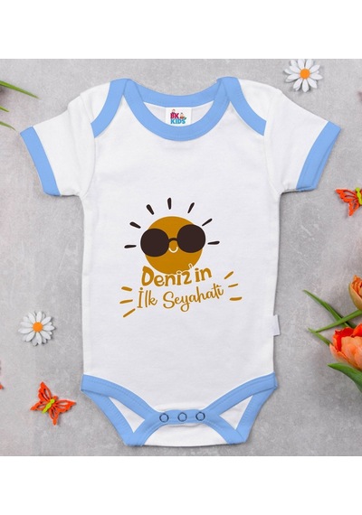 Bitmeyenkartus Bk Kids Kişiye Özel Mavi Bebek Body Zıbın - Model 146 Çok Renkli