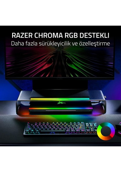 Monitör Standı Chroma - Chroma Rgb Özellikli 4 Yönlü Usb-c Hub'lı Alüminyum Monitör Standı 50cm X 21cm X 7.85c