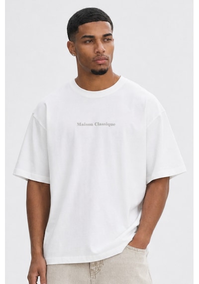 Respire Erkek Maison Baskılı Oversize T-shirt Ekru