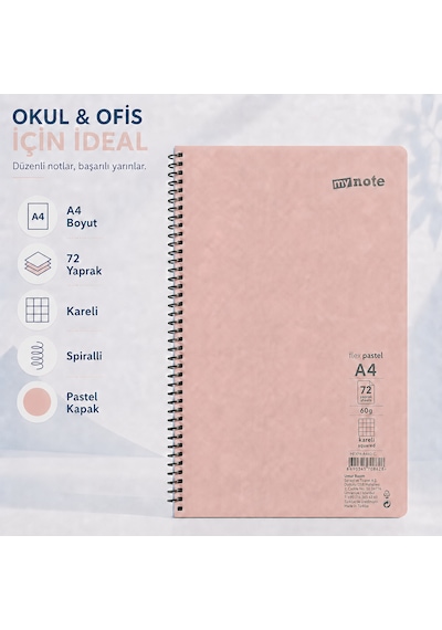 Mynote Flex Pastel A4 72 Yaprak 60 Gr Spiralli Kareli Defter Somon