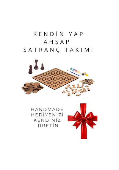 Sf01 Kendin Yap Ahşap Satranç Takımı Dıy Ahşap Satranç 27x27 Cm Boya Ve Yapıştırıcı Hediyeli