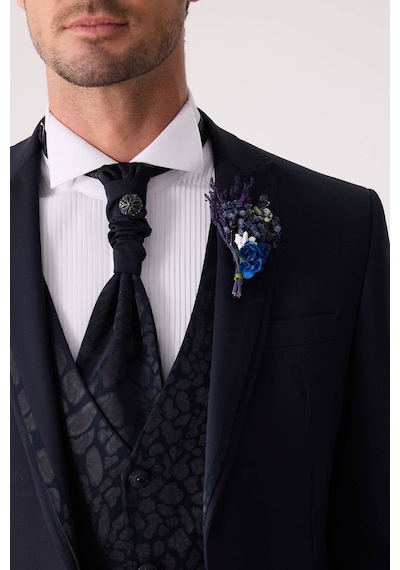 Ysf Erkek Lacivert Çıkma Şal Yaka Slim Fit Damatlık