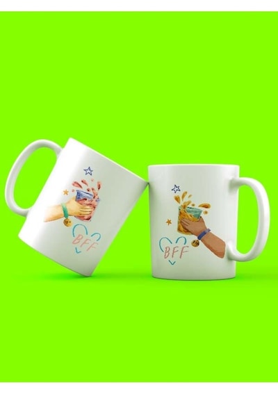 Mor Mürekkep Best Friends Forever Bff İçecekli Tasarım 2'li Kupa Seti-494