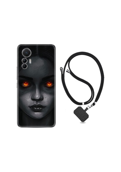 Xiaomi 12 Lite Kılıf İpli Boyun Askılı Desenli Silikon Dark Woman 1887