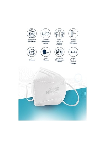 Musk Ffp3 Maske N99 Beyaz Renk 10 Adet