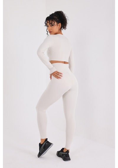 Scorp Eclipse Kadın Spor Uzun Kollu Crop Sweatshirt Bej Standart Bej