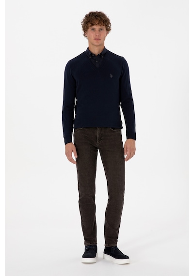 U.S. Polo Assn. Erkek Slim Fit V Yaka Lacivert Basic Triko Kazak 50313662-VR033