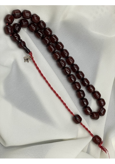 Omari Osmanlı Benzetme Kapsül Kesim Koyu Vişne Sıkma Kehribar Tesbih 11x12 Mm Bordo