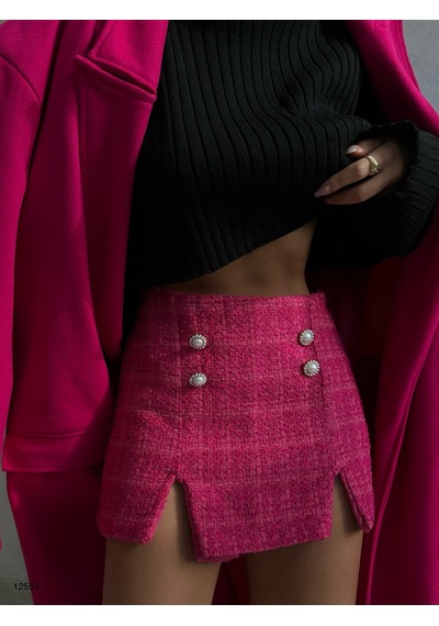 She Quetzal Rahatlık Ve Şıklığın Birleşimi: Şort Etek - Pembe Kenarları Düğme Pembe