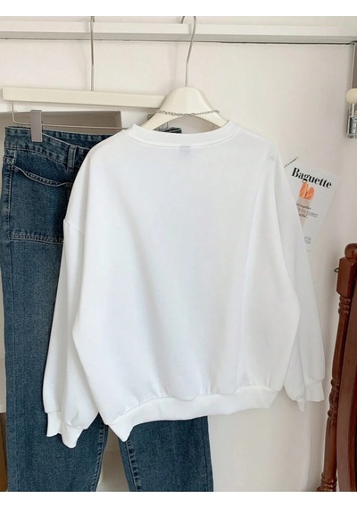 Uyguntarz Unisex Yildizlar Baskılı Oversize Sıfır Yaka beyaz