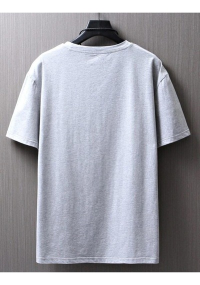 Erkek Gri Oversize Küçük Baskılı T-shirt Gri