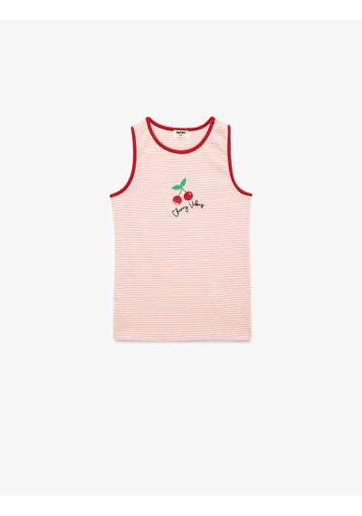 Koton Kolsuz Bisiklet Yaka Ribanalı Kiraz Baskılı Çizgili Atlet Pembe Çizgili 6skg30078ak