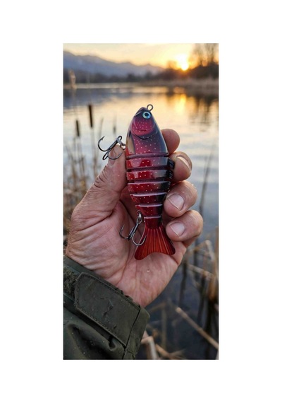 7 Parçalı Eklemli Swimbait At Çek 15 Gr 10 Cm Kırmızı Siyah Yüzüşlü 3d Gözlü Çift Üçlü Iğneli