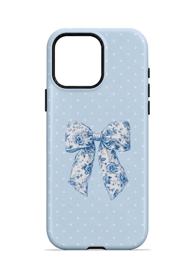Velvoria Valestra Blue Toile Bow Apple iPhone Uyumlu 15 Pro Darbe Korumalı Kılıf Valestra Select - Blue Toile Bow