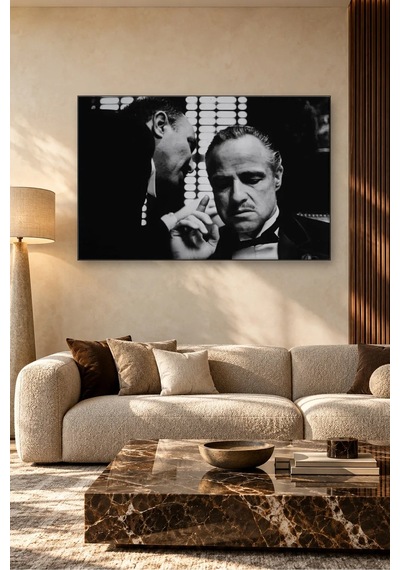 Fida Baba Filmi Fısıldaşma Sahnesi Siyah Beyaz Canvas Tablo Beyaz - Siyah